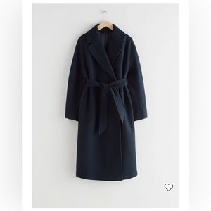& Other Stories - Belted Oversized Wool Coat - Navy Blue